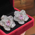 Light Luxury Women's Stud Earrings With Full Rhinestone Lily Flower And Geometric Design view 3