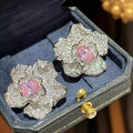 Light Luxury Women's Stud Earrings With Full Rhinestone Lily Flower And Geometric Design view 1