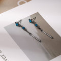 Elegant Red Blue Square Rhinestone Alloy Chain Tassel Long Drop Stud Sweet Cool Earrings view 4