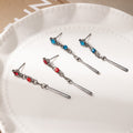 Elegant Red Blue Square Rhinestone Alloy Chain Tassel Long Drop Stud Sweet Cool Earrings view 2