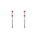 Elegant Red Blue Square Rhinestone Alloy Chain Tassel Long Drop Stud Sweet Cool Earrings view 5