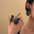 Vintage Court Style Glass Rhinestone Butterfly Open Ring For Women view 2