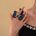 Vintage Court Style Glass Rhinestone Butterfly Open Ring For Women view 1