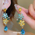 Light Luxury Alloy Rhinestone Flower Teardrop Tassel Drop Earrings With Silver Posts view 4