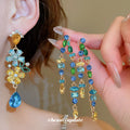 Light Luxury Alloy Rhinestone Flower Teardrop Tassel Drop Earrings With Silver Posts view 2