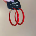 Red Enamel Round Metal Hoop Earrings With Silver Pin Minimalist Fashion Design For Women view 2