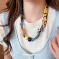 Printed Fabric Acrylic Wood Heart Pendant Necklace For Women, Sweet Cartoon Vacation Style view 3