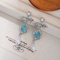 Luxury Rhinestone Bow Blue Crystal Teardrop Pearl Tassel Stud Drop Earrings for Women Earrings view 4