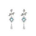 Luxury Rhinestone Bow Blue Crystal Teardrop Pearl Tassel Stud Drop Earrings for Women Earrings view 5