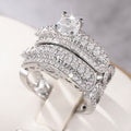 Two Piece Stackable Wedding Ring Set For Women, Micro Pave Zircon Four Prong Couple Rings view 3
