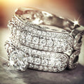 Two Piece Stackable Wedding Ring Set For Women, Micro Pave Zircon Four Prong Couple Rings view 2