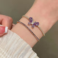 Purple Crystal Zircon Butterfly Adjustable Copper Bangle Light Luxury Stackable Bracelet For Women view 4