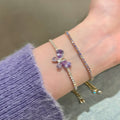 Purple Crystal Zircon Butterfly Adjustable Copper Bangle Light Luxury Stackable Bracelet For Women view 1