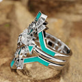Women's Three Piece Ring Set, Futuristic Tech Style Square Oil Painting Statement Jewelry view 3