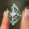 Women's Three Piece Ring Set, Futuristic Tech Style Square Oil Painting Statement Jewelry view 1