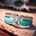 Double Layer Metal Oil Painting Ring For Women, Four Prong Zircon Inlaid Light Luxury Jewelry view 1