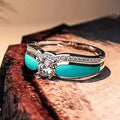 Double Layer Metal Oil Painting Ring For Women, Four Prong Zircon Inlaid Light Luxury Jewelry view 2