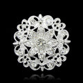 Black Silver Tone Floral Wreath Openwork Crystal Metal Brooch Pin view 6