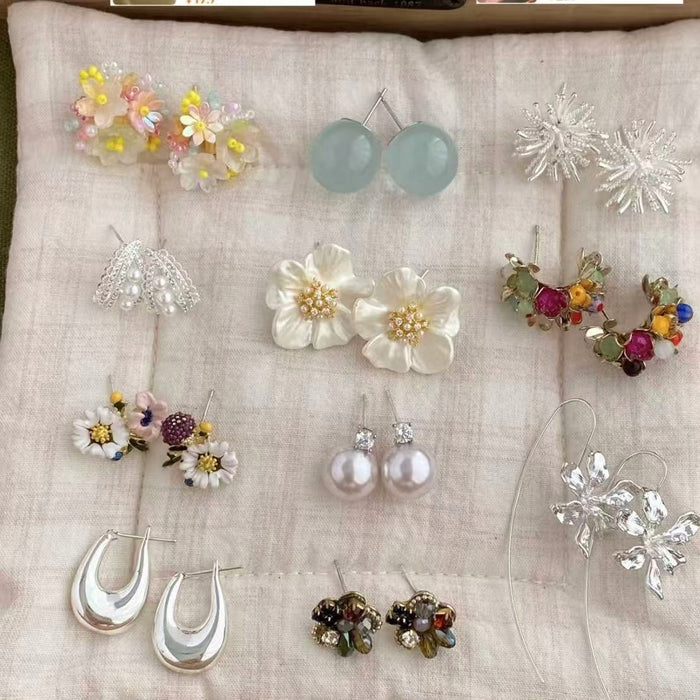 Light Luxury Zircon Flower Faux Pearl Stud Earrings With Silver Pin For Women