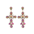 Vintage Alloy Rhinestone Cross Pendant Teardrop Drop Earrings With Silver Posts view 5