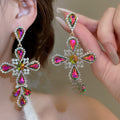 Vintage Alloy Rhinestone Cross Pendant Teardrop Drop Earrings With Silver Posts view 4