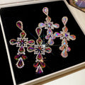 Vintage Alloy Rhinestone Cross Pendant Teardrop Drop Earrings With Silver Posts view 1