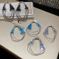 Light Luxury Geometric Zircon Tassel Copper Drop Earrings With Silver Pins For Women view 2