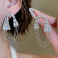 Light Luxury Geometric Zircon Tassel Copper Drop Earrings With Silver Pins For Women view 3