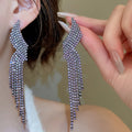 Copper Rhinestone Geometric Teardrop Wing Tassel Drop Earrings With Silver Pins view 4
