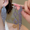Copper Rhinestone Geometric Teardrop Wing Tassel Drop Earrings With Silver Pins view 2