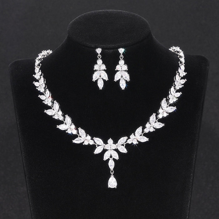 Luxury Banquet Earrings And Marquise Princess Necklace Set For Women's Formal Dress Jewelry