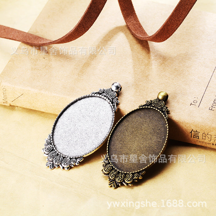 30x40mm Oval Alloy Rose Frame Bezel Setting Pendant