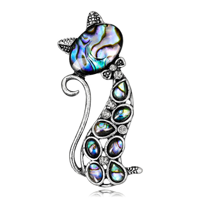 Black Silver Tone Abalone Shell Shell Metal Brooch Pin 5.1 x 4.2 cm