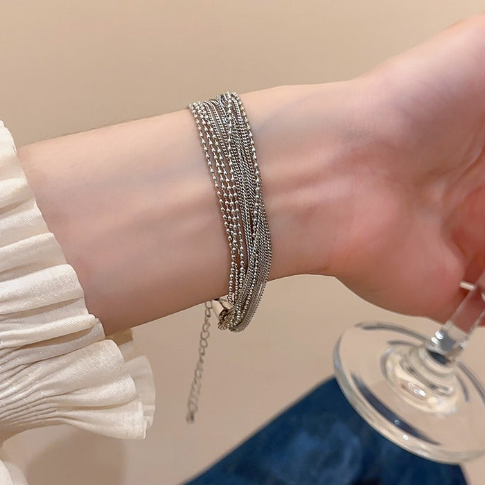 Copper Geometric Multilayer Chain Bangle Minimalist Fashion Bracelet for Women