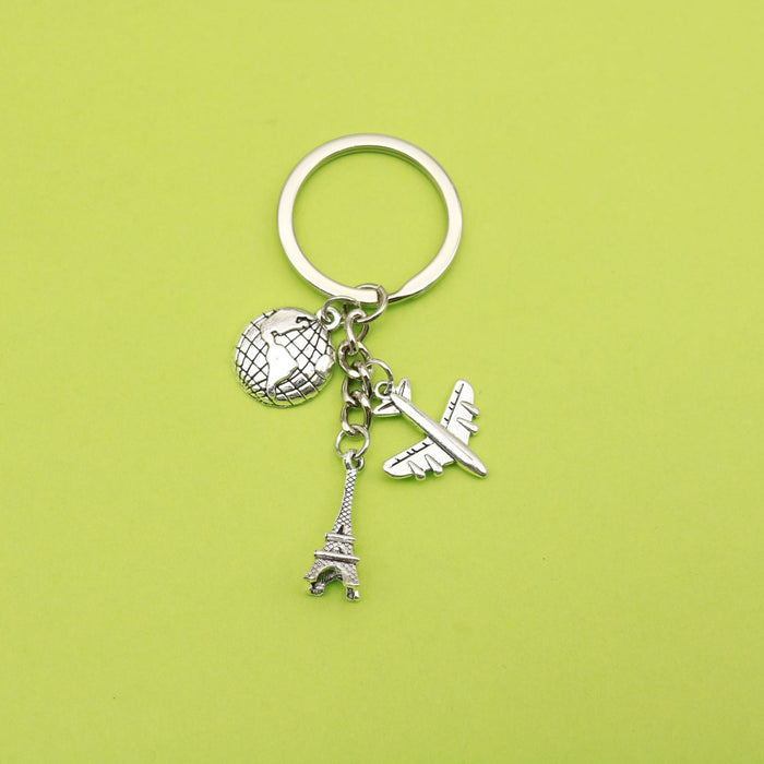 Zinc Alloy Travel Airplane Globe Tower Keychain Car Key Ring