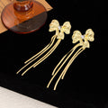 Elegant French Vintage Rhinestone Bowknot Long Tassel Alloy Drop Earrings view 3