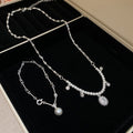 Faux Pearl Zircon Round Floral Lace Pendant Necklace Bracelet Jewelry Set Elegant Light Luxury Style view 4