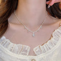 Faux Pearl Zircon Round Floral Lace Pendant Necklace Bracelet Jewelry Set Elegant Light Luxury Style view 3