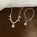 Faux Pearl Zircon Round Floral Lace Pendant Necklace Bracelet Jewelry Set Elegant Light Luxury Style view 2