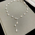 Irregular Faux Pearl And Black Stone Beaded Necklace Light Luxury Geometric Collarbone Jewelry view 2