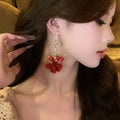 Silver Pin Metal Enamel Flower Pendant Drop Earrings For Women Light Luxury Fashion Jewelry view 4