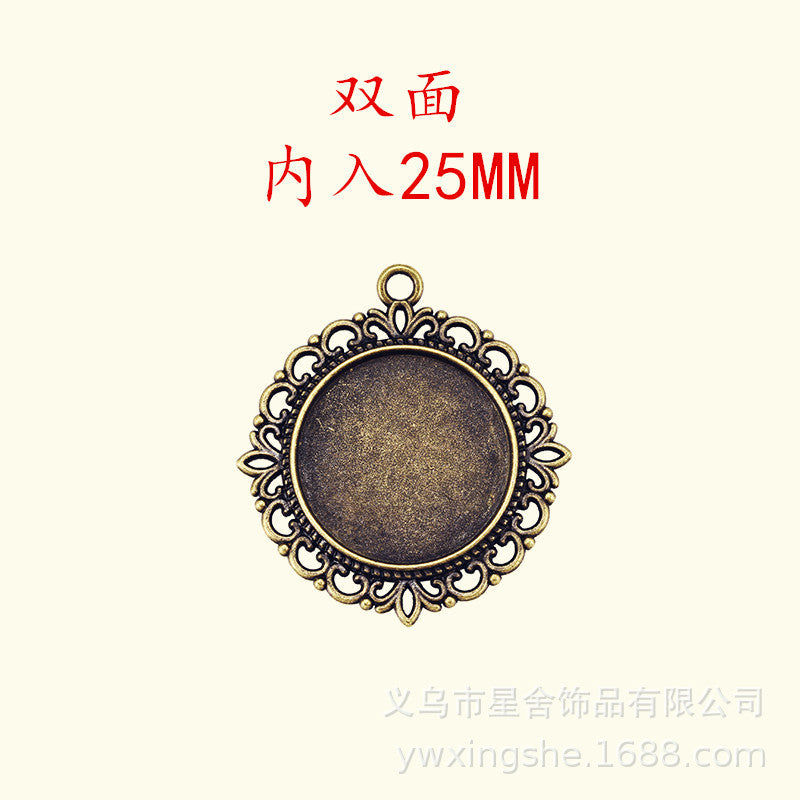 25mm Double-Sided Round Alloy Cabochon Tray Pendant Setting