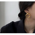 Light Luxury Matte Metal Geometric Circle Stud Earrings For Women With Steel Posts view 4