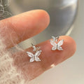 Light Luxury Alloy Zircon Butterfly Stud Earrings With Silver Pins For Minimalist Daily Style view 3