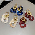 Vintage Acrylic Diamond Square Tassel Pendant Hoop Earrings With Silver Pins European Style view 2