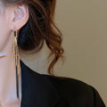 Metal Oval Chain Tassel Drop Earrings Minimalist Geometric Stud Style For Women view 3