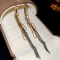 Metal Oval Chain Tassel Drop Earrings Minimalist Geometric Stud Style For Women view 4