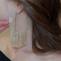 Copper Geometric Circle Rhinestone Tassel Drop Earrings, Light Luxury Statement Style view 4