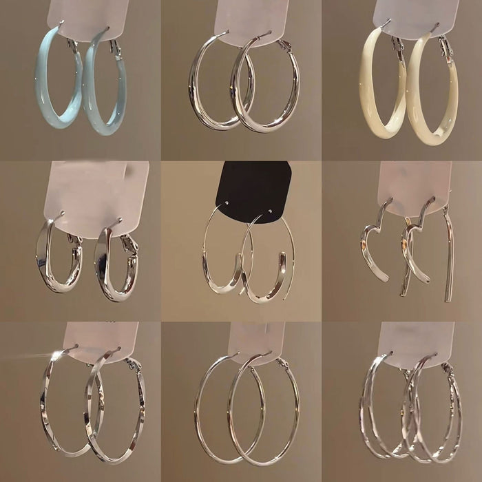 Minimalist Metal Hoop Earrings With Silver Posts Geometric Round Cool Style Ear Jewelry