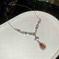 Rhinestone Geometric Circle Teardrop Pendant Alloy Necklace Elegant Light Luxury Choker view 4